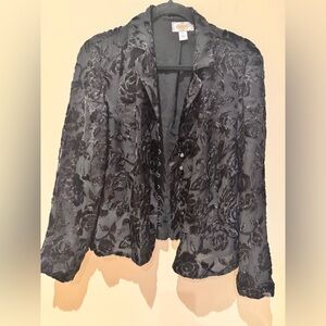 Talbots Vintage Black Velvet and Sheer Floral Women's Blazer